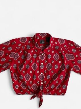 Vintage red patterned tie front crop top